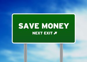 High resolution graphic of a save money highway sign on Cloud Background.